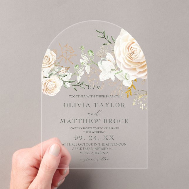 Classic Roses Floral Garden Wedding Acrylic Invitations (Insitu (Handheld))