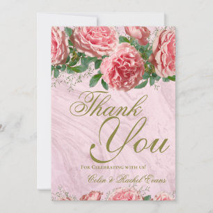 Classic Roses Greenery Wedding Thank You Card