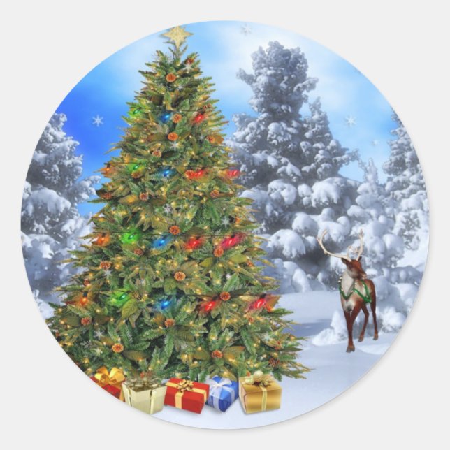 Classic Round Christmas Sticker/Christmas Tree Sticker (Front)