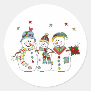 Classic Round Christmas Sticker/Snowmen Classic Round Sticker
