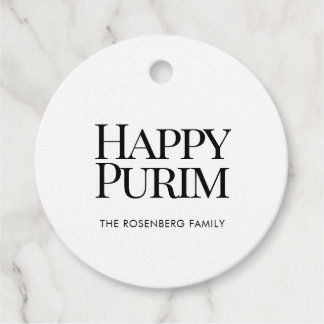 Classic Round Family Name Happy Purim Favor Tags