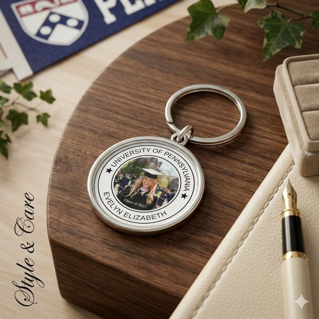 Classic Round Graduate Modern Calligraphy Key Ring (Classic Round Graduate Modern Calligraphy Keychain)
