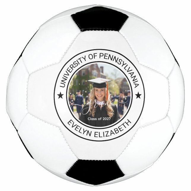 Classic Round Graduate Modern Script Soccer Ball (Front)