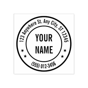 Classic Round Stars Return Address Business Name  Rubber Stamp