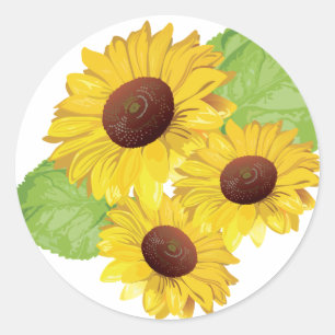 Classic round sticker sunflower motive
