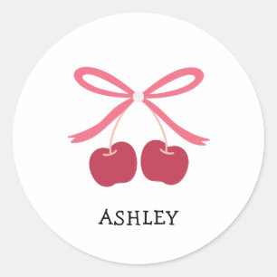 Classic Round Sticker   Sweet Cherry Cute Bow 
