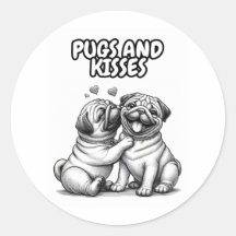 Classic round sticker with pugs and kisses