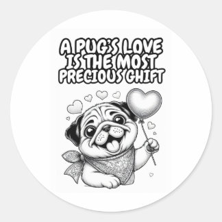 Classic round sticker with pugs love