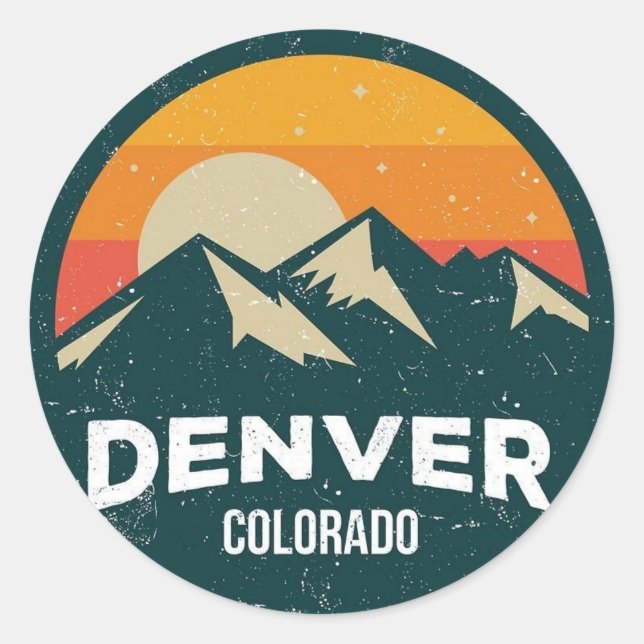 Classic Round Stickers – Denver Colorado Mountain  (Front)