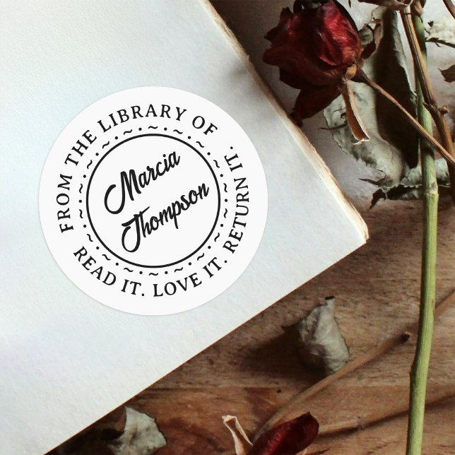 Classic Round Typography Script Library Bookplate Sticker (Creator Uploaded)