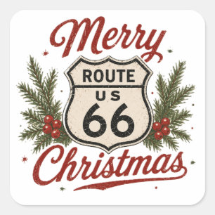 Classic Route 66 Christmas Decal Style Square Sticker