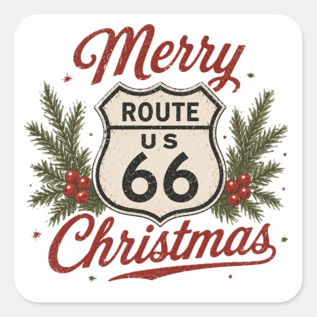 Classic Route 66 Christmas Decal Style Square Sticker (Front)