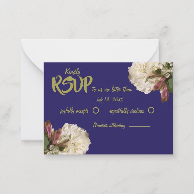 Classic Royal Blue Botanical Floral RSVP Card (Front)
