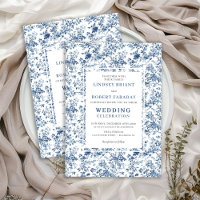 Classic Royal Blue Toile Wedding Invitation Style