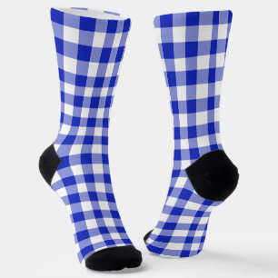 Classic Royal Blue White Gingham Plaid Pattern Socks