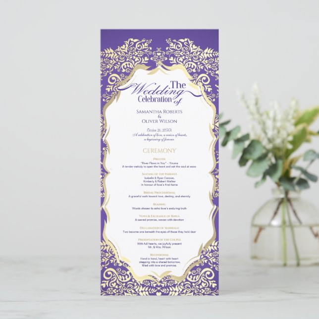 Classic Royal Purple and Gold ornamental Program Programme (Standing Front)
