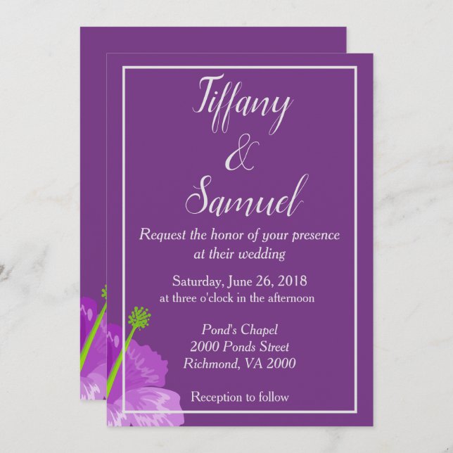 Classic Royal Purple Floral Wedding Invitation (Front/Back)