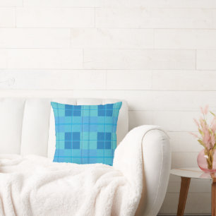 Classic Royal Sky Blue Plaid Aesthetic Cushion