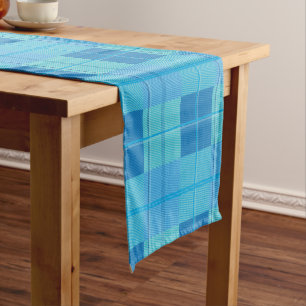 Classic Royal Sky Blue Plaid Aesthetic Short Table Runner