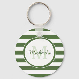 Classic Rugby Stripes and Monogram in True Green Key Ring