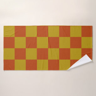Classic Rust and Gold Chequerboard Pattern Bath Towel