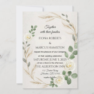 Classic Rustic Boho Roses&Pampas Grass Wedding  Invitation