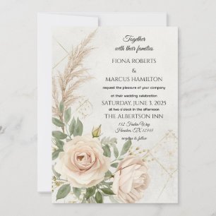 Classic Rustic Boho Roses Wedding Invitation