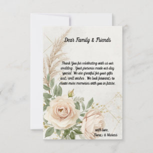 Classic Rustic Boho Roses Wedding  Thank You Card