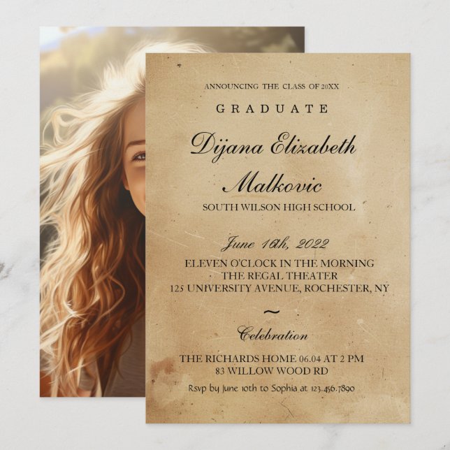 Classic Rustic Graduation Invitation (Front/Back)