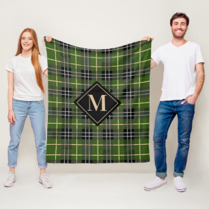 Classic Rustic Green Tartan Plaid Monogram Fleece Blanket