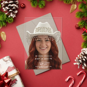 classic rustic minimal cow boy bridal shower acrylic invitations