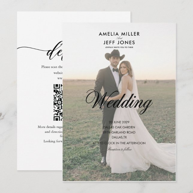 classic rustic minimal cow boy wedding invite (Front/Back)
