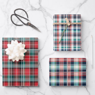 Classic Rustic Red & Green Plaid Stripes Christmas Wrapping Paper Sheet