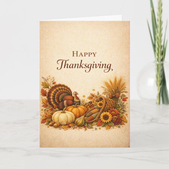 Classic Rustic Thanksgiving Turkey Harvest  Card (Front)