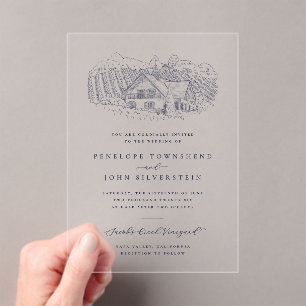 Classic Rustic Vineyard Illustration Wedding Acrylic Invitations