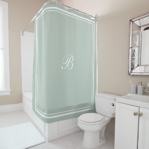 Classic Sage Border Script Monogram Letter Shower Curtain