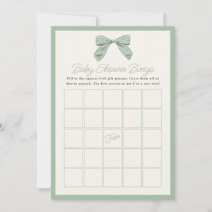 Classic Sage Bow Baby Shower Game Bingo Card