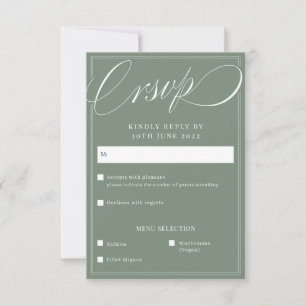 Classic Sage Elegant Script Calligraphy Wedding RSVP Card