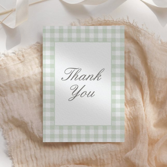 Classic Sage Gingham Boy Baby Shower Thank You Card (Creator Uploaded)