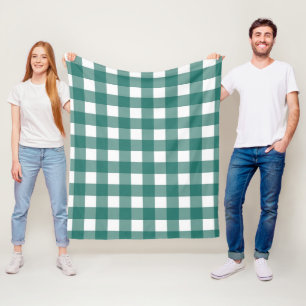 Classic Sage Green and White Gingham Plaid Chequer Fleece Blanket