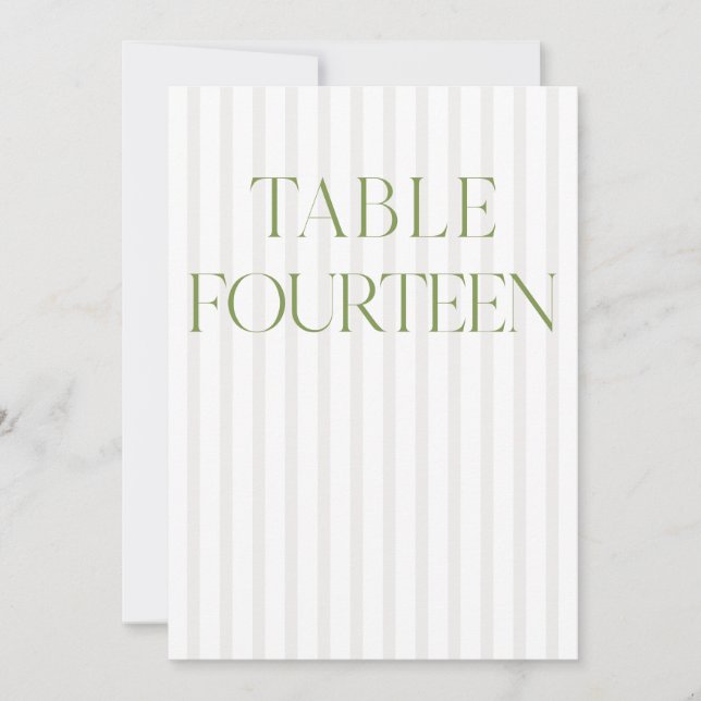 Classic Sage Green & Beige Wedding 14 Table Number (Front)