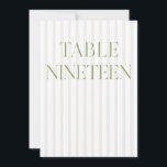 Classic Sage Green & Beige Wedding 19 Table Number<br><div class="desc">This elegant table number features a soft beige striped background with refined sage green serif typography and subtle script accents. Designed for garden weddings, refined receptions, and timeless outdoor celebrations. Coordinates with the “Iris” Wedding Invitation Collection — click the collection link on this page to find matching items like menus,...</div>