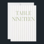 Classic Sage Green & Beige Wedding 19 Table Number<br><div class="desc">This elegant table number features a soft beige striped background with refined sage green serif typography and subtle script accents. Designed for garden weddings, refined receptions, and timeless outdoor celebrations. Coordinates with the “Iris” Wedding Invitation Collection — click the collection link on this page to find matching items like menus,...</div>