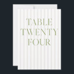 Classic Sage Green & Beige Wedding 24 Table Number<br><div class="desc">This elegant table number features a soft beige striped background with refined sage green serif typography and subtle script accents. Designed for garden weddings, refined receptions, and timeless outdoor celebrations. Coordinates with the “Iris” Wedding Invitation Collection — click the collection link on this page to find matching items like menus,...</div>