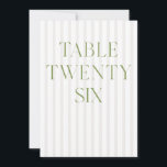 Classic Sage Green & Beige Wedding 26 Table Number<br><div class="desc">This elegant table number features a soft beige striped background with refined sage green serif typography and subtle script accents. Designed for garden weddings, refined receptions, and timeless outdoor celebrations. Coordinates with the “Iris” Wedding Invitation Collection — click the collection link on this page to find matching items like menus,...</div>