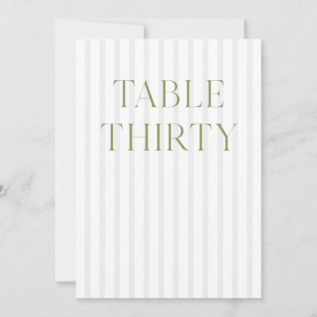Classic Sage Green & Beige Wedding 30 Table Number (Front)