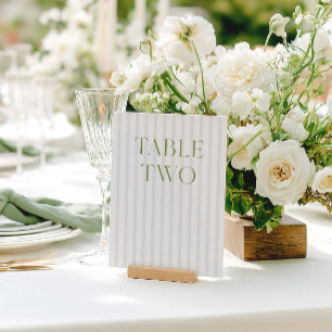 Classic Sage Green & Beige Wedding Table Number