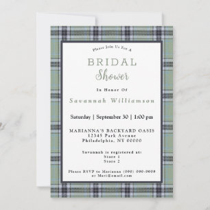 Classic Sage Green Blue Grey Tartan Bridal Shower Invitation
