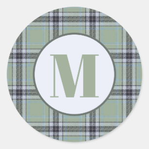 Classic Sage Green Blue Grey Tartan Plaid Pattern  Round Sticker