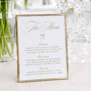 Classic Sage Green & Blue Striped Wedding Menu